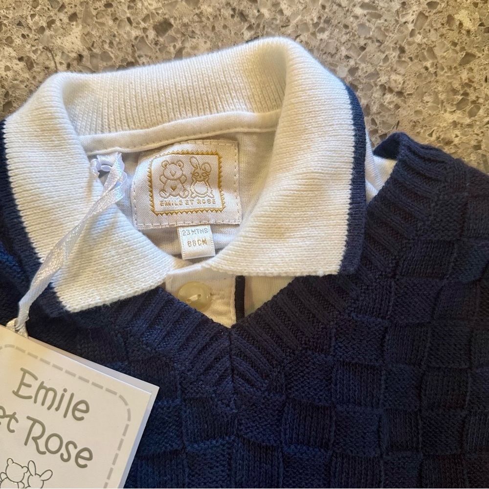 NWT Emile et Rose Baby Boy 2-Piece Sweater Vest and Matching Top- Size 23M 👶✨ - Picture 2 of 16